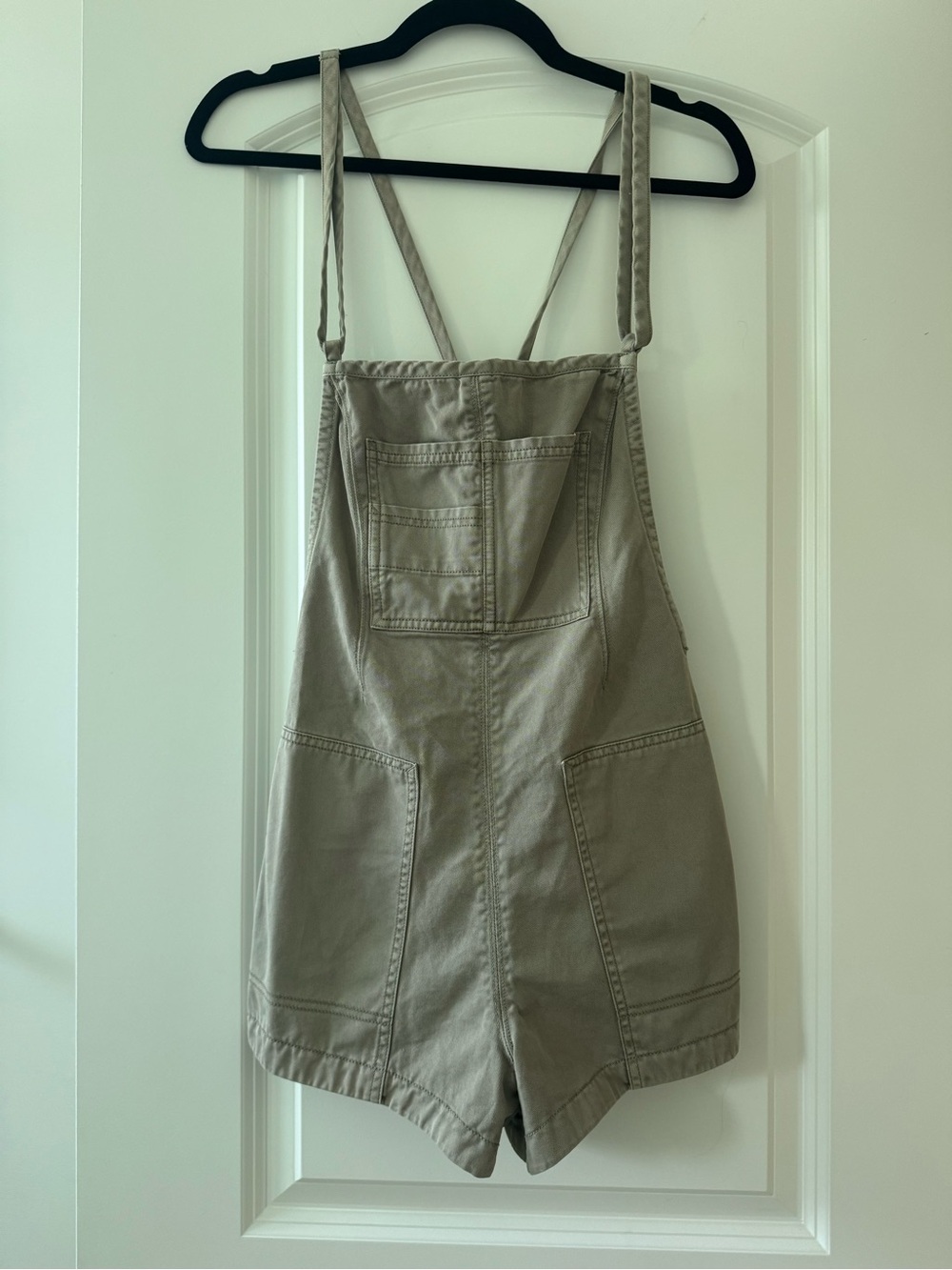 Free People Taupe Twill Short Overalls - Picture 1 of 5